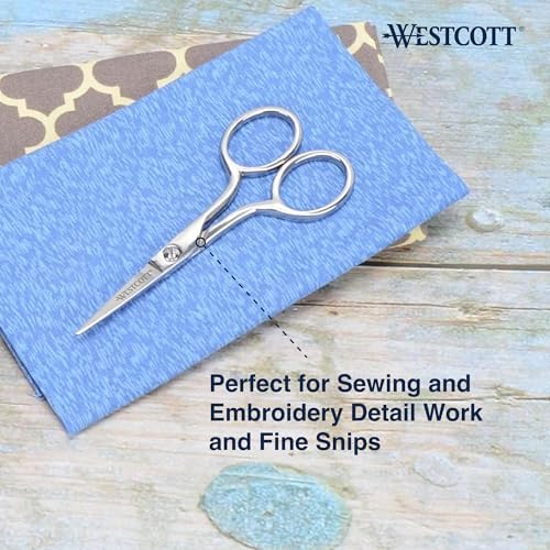 Westcott 4in Forged Paper and Fabric Scissors, Precision Scissors for Embroidery Detail, Sewing and Crafts