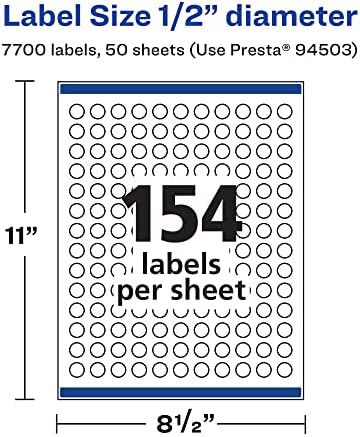 Avery Matte White Removable Round Labels, Sure Feed Technology, Print-to-The-Edge, 0.5" Diameter, 7,700 Removable Labels, Laser/Inkjet Printable