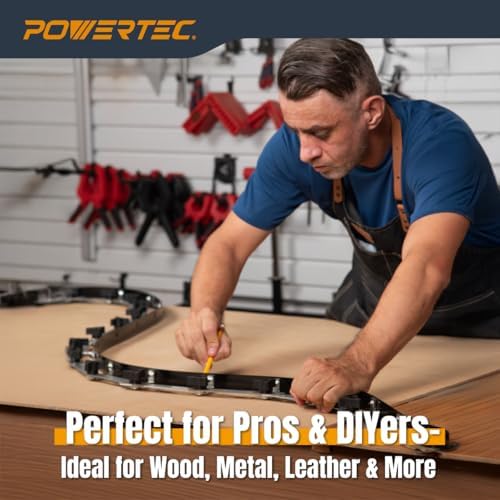 POWERTEC Flexible Curve Template Ruler 37", Wood Curve, Woodworking Profiling Strip, Template Tool Metal Steel, Durable Bendable Segmented Professional Contour with Knobs & Locking Mechanism - 71056