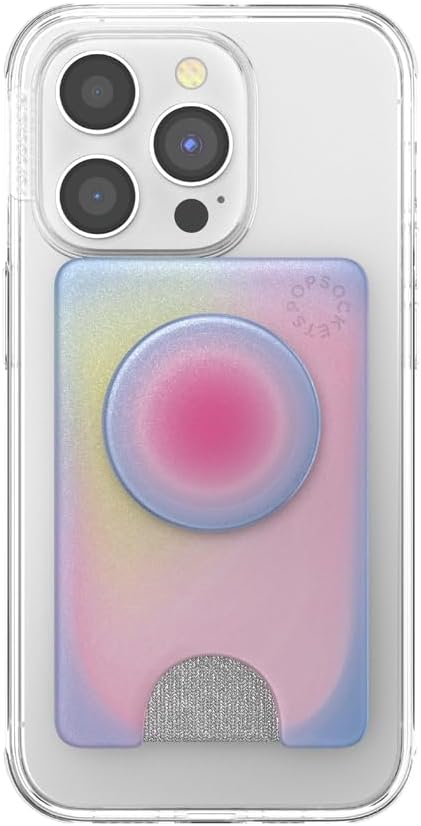 PopSockets Adhesive Phone Wallet with Grip- Aura | PopWallet, Holds 3-5 Cards, Swappable Top, Kickstand, Purple, Aura, Electronic Accessories, For iPad/Kindle/iPhone/Android