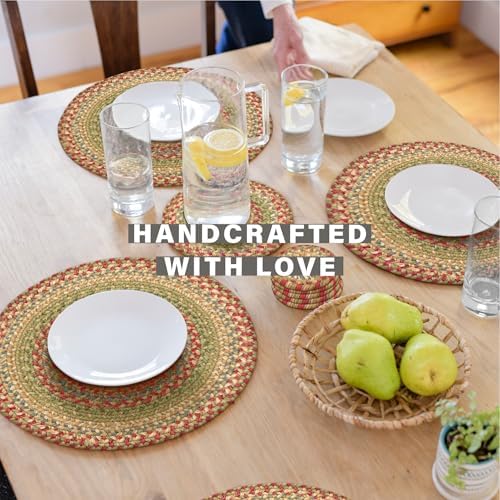 Homespice Azalea Braided Placemats for Primitive Decor, Round 15" Set of 6