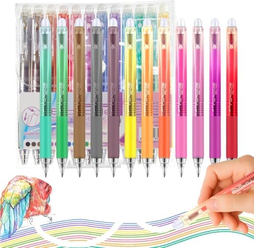 36 Colors Erasable Gel Pens, 2025 Upgraded Retractable Colored Pen with Fine 0.7mm Tip, Multi Color Nurse pens, Erasable Pens Multicolor for Office, School Supplies (12 colors)