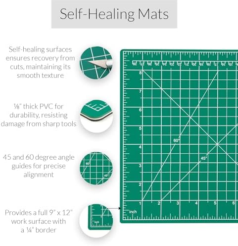 WA Portman Self-Healing Cutting Mat with Hobby Knife, 12'' Metal Ruler Set