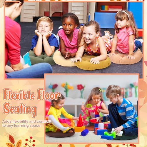 Fumete 12 Pcs Round Floor Pillows Cushions Seating 16 x 16 Inches Floor Round Cushions for Kids Toddlers Flexible Reading Chair Pillows for Classroom Home School Playing Supplies(Warm Color)