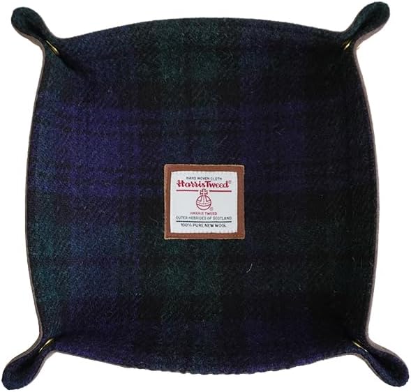 Harris Tweed Wool Valet Tray - Handcrafted Desk Organizer with Brass Snaps,Versatile Storage for Keys, Coin, Jewelry, and More