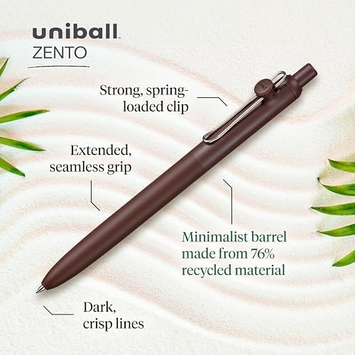 uniball Zento Liquid Gel Ink Retractable Pens, Medium Point (0.7mm), Boho Barrels, Black Ink, Dozen (Pack of 12)