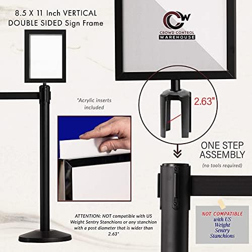 Crowd Control Warehouse Stanchion Post-Top Sign Frame, 8.5x11 Inch Vertical
