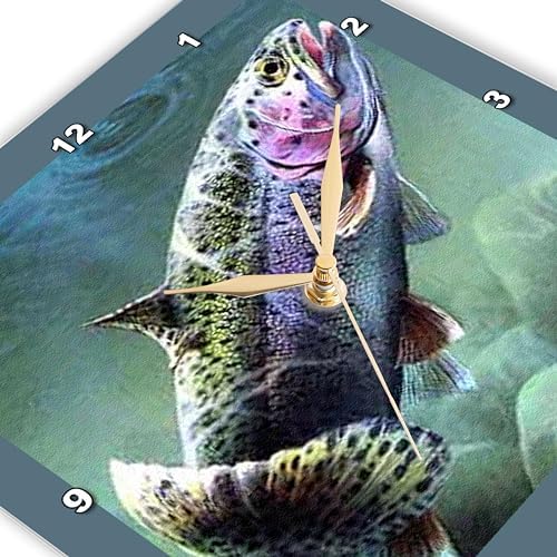 3dRose Wall Clock Silent - 10 inch - Rainbow Trout - Fishing