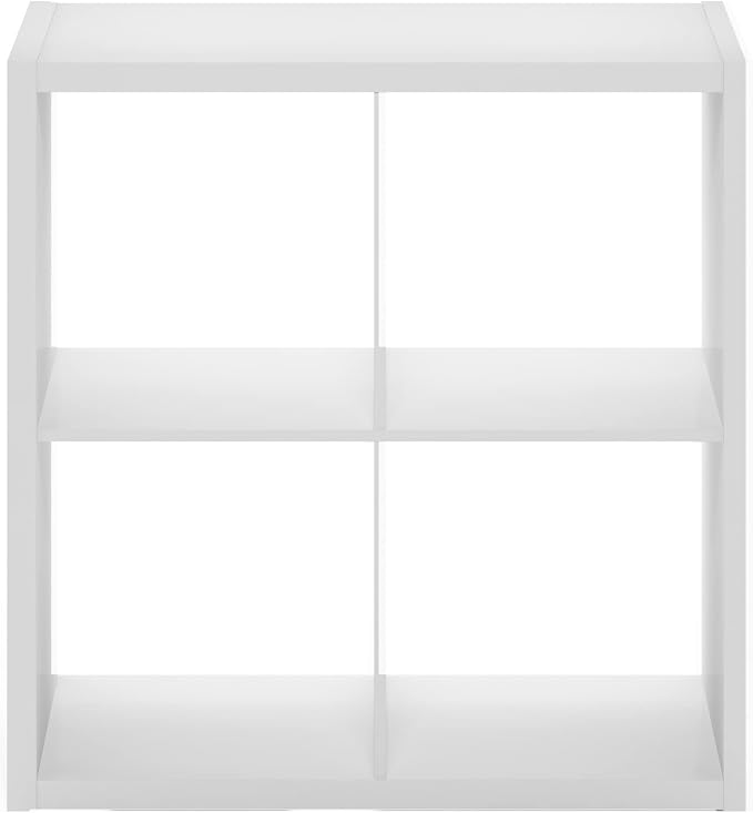 Furinno Cubicle Book Shelf, 4-Cube Bookshelf, Extra Thick Frame Reversible Bookcase with Open Back, 14.6 x 30 x 30, for Living Room, Bedroom, Home Office, Plain White