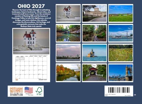 Ohio Calendar 2027 Monthly Wall Calender 12 Month | American Made In The USA