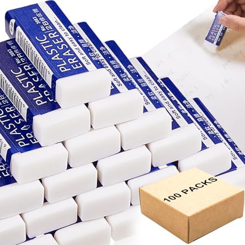 Lewtemi 100 Packs White Erasers Bulk Large Block Pencil Erasers for Kids Back to School Supplies Gifts Students Classroom Office Art Drawing