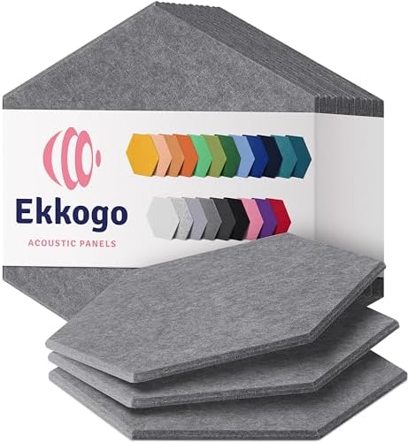 Acoustic Panels 12-Pack - 12"X10.4"X0.4" Sound Panels - High Density Sound Dampening - Pebble Gray Hexagon