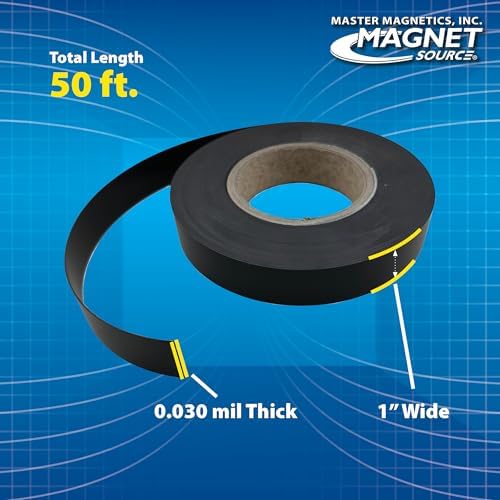 Master Magnetics ZGN03040BL/WKS50 Flexible Magnet Strip with Black Vinyl Coating, 1/32" Thick, 1" Height, 50 Feet, 1 Roll