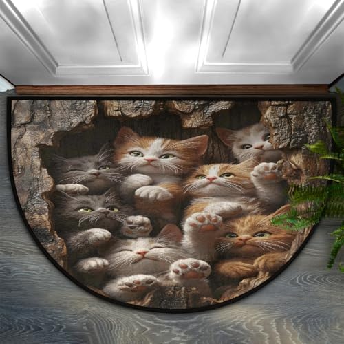 Cute Male Cats Half Round Door Mat Non Slip Washable Semi Circle Area Rug Absorbent Soft Half Moon Rug Floor Mat for Indoor Outdoor Kitchen Bathroom Patio Front Door Mat Decor