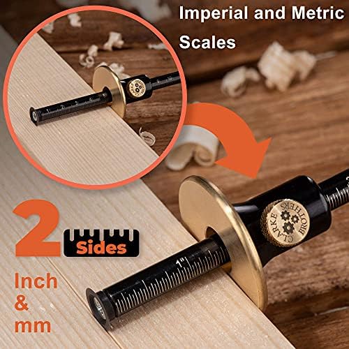 Clarke Brothers Wheel Marking Gauge - Woodworking Marking Scriber Kit With 2 Replacement Cutters - Wood Marking Tools With Graduated Inch & MM Scale - Solid Metal Bar Wood Scribe Tool For Carpenter