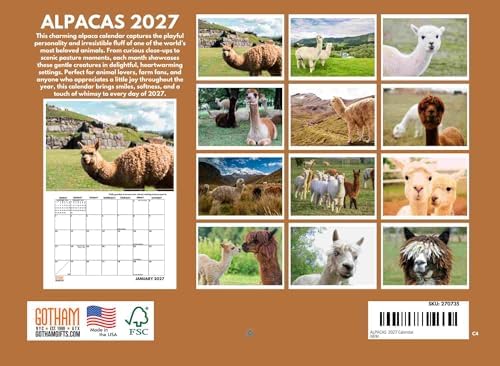Alpaca Calendar 2027 Monthly Wall Calender 12 Month