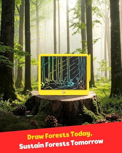 TEKFUN 12" LCD Writing Tablet for Kids Ages 3–8, Easy & Fun Doodle Board for Drawing and Writing, Screen-Free Way to Keep Kids Busy at Home or Travel, Great Gift Idea for Girls Boys (Yellow)