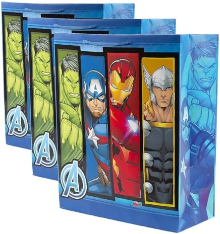 Hallmark 15" Extra Large Avengers Gift Bag with Tissue Paper (Thor, Captain America, Hulk, Iron Man) (Pack of 3)