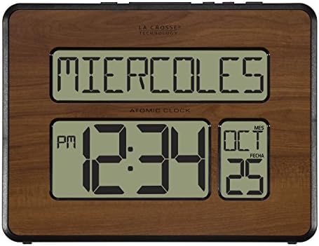 La Crosse Technology 513-1419-WA-INT Atomic Large Full Digital Calendar Clock, Walnut, 9.84"L x 1.14"W x 7.48"H