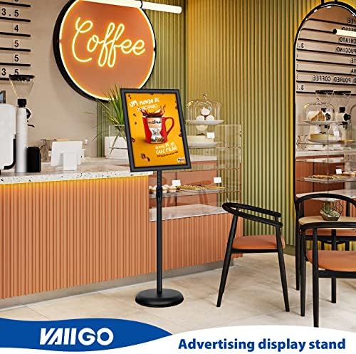 6Packs 11x17 Inch Adjustable Pedestal Poster Sign Stand, Heavy Duty Floor Standing Sign Holder Stand Aluminum Snap Open Frame for Vertical and Horizontal View Sign Displayed(Black) (Pack of 2)