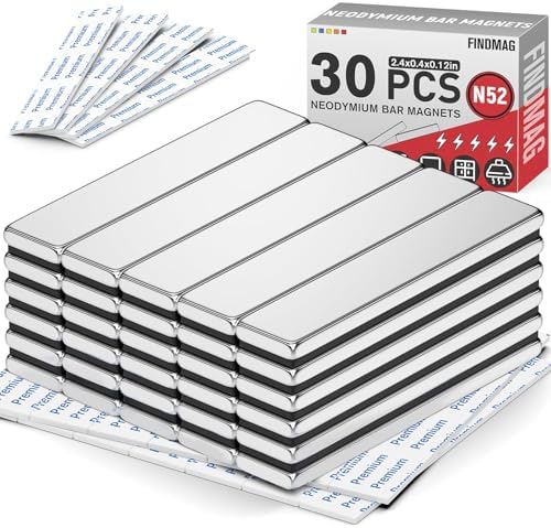 FINDMAG Bar Magnets, 30 Pack Bar Magnets with Adhesive, 2.36x0.39x0.12in