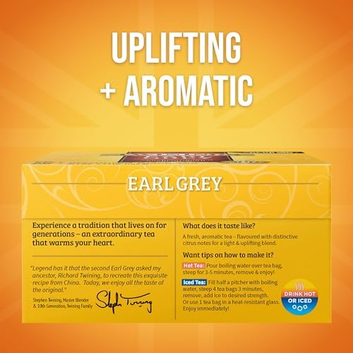 Twinings Earl Grey Black Tea Individually Wrapped Bags, 50 Count (Pack of 6), Flavoured with Citrus and Bergamot, Caffeinated, Enjoy Hot or Iced, 300 Teabags