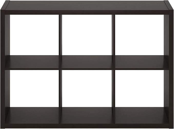Furinno Cubicle Book Shelf, 6-Cube Bookshelf, Extra Thick Frame Horizontally & Vertically Reversible Bookcase with Open Back, 14.6 x 43.8 x 30, for Living Room, Bedroom, Home Office, Black Oak