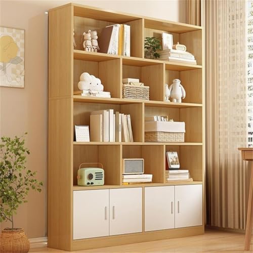 Closed Back Cabinet Wood Standard 9.5'' Wide Bookcase Bookshelf Storage Rack Multi-layered Storage Shelf Cabinet Display Unit Integrated Against the Wall Natural/White 55.1"L x 9.4"W x 70.9"H
