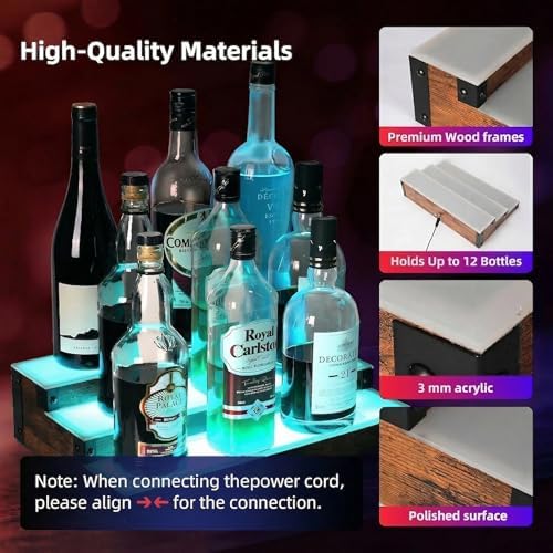 16 Inch LED Lighted Liquor Bottle Display Shelf, 3 Tiers Illuminated Bar Shelf with RF & App Control, Light up Shelves 7 Colors Music Sync & Timing (3 Tier 16" Total Length)