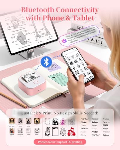Memoking Sticker Printer, T02 Portable Mini Printer Gifts for Teen Girls
