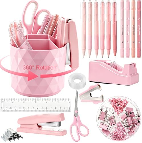 Eersida 20 Pcs Pink Office Supplies, Desk Accessories and Organizer Set