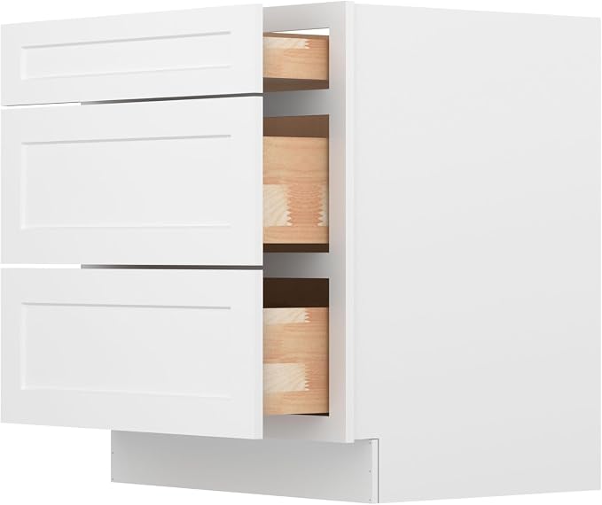 Furinno Shaker Drawer Base Kitchen Cabinet with 3-Drawers, Ready to Assemble, 24 D x 30 W x 34.5 H, White