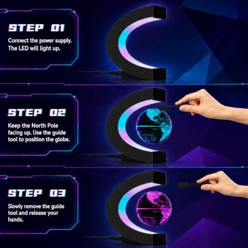 Magnetic Levitating Floating Globe with 7 Colored Lamp, Cool Tech Gadgets Gifts World Globe for Men Father Boy Girls, Birthday Gifts Office Home Desk Decor Display Frame