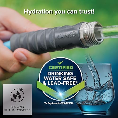 Camco EVOFlex 25-Ft RV Drinking Water Hose - Features Extra Flexible Design w/Stainless Steel Strain Relief Ends - Lead-Free, BPA-Free and Phthalate-Free - 5/8” Inside Diameter (22591)