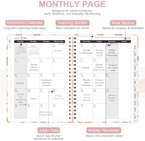 Planner 2026-2027, Weekly and Monthly Academic Year Calendar Planner, July 2026 - June 2027, Daily Agenda Book for Office School Supplies, A5(6.3'' x 8.5'')