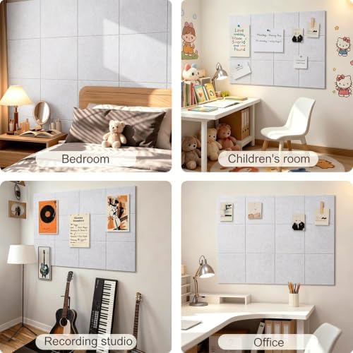 Felt Wall Tiles Bulletin Board Large Cork Board Alternative 12 Pack 11.81”x11.81”x0.47” Felt Pin Board Tack Board with Safe Removable Adhesive Tabs for Home Office School 48x36(Light Camel)
