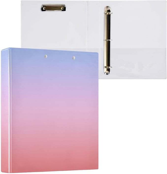 Round Rings Binder 1 and A Half Inch Binder with Pocket Cover Pack of 1/2 School Binder Hardcover Pink Purple Gradient