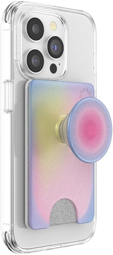 PopSockets Adhesive Phone Wallet with Grip- Aura | PopWallet, Holds 3-5 Cards, Swappable Top, Kickstand, Purple, Aura, Electronic Accessories, For iPad/Kindle/iPhone/Android