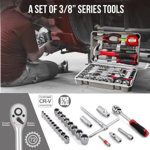 Hi-Spec Home Garage Mechanics DIY Tool Kit Metric Sockets Ratchet Wrench