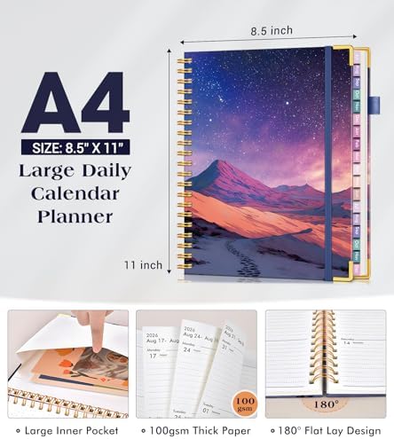 Academic Planner 2026-2027, 18 Months Weekly and Monthly Hardcover Planner, July 2026 - December 2027, 8.5" x 11" A4 Large Daily Calendar Planner Book with Tabs, Spiral College School Agenda Organizer for Student Teacher, Starfall Range