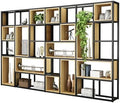 Wood Industrial Cube Bookcase with Shelves & Open Back Iron Bookshelf Floor Steel & Wood Shelf Multi-Layer Shelf Storage Rack Office Partition Display Rack Natural 110.2" L x 9.8" W x 78.7" H