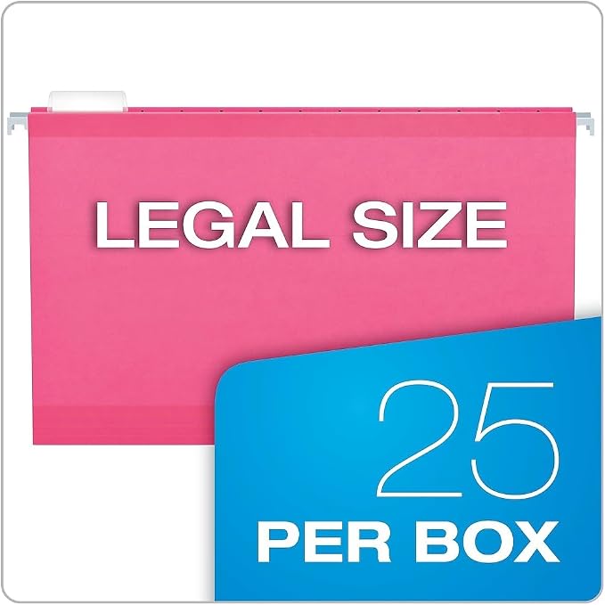 Pendaflex 04153 1/5 PIN Reinforced Hanging Folders, Legal Size, Pink, 1/5 Cut, 25/BX (4153)
