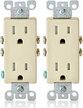 Leviton T5325-I 15 Amp 125 Volt, Decora Tamper Resistant, Duplex Receptacle, Straight Blade, Grounding, Ivory (Pack of 2)