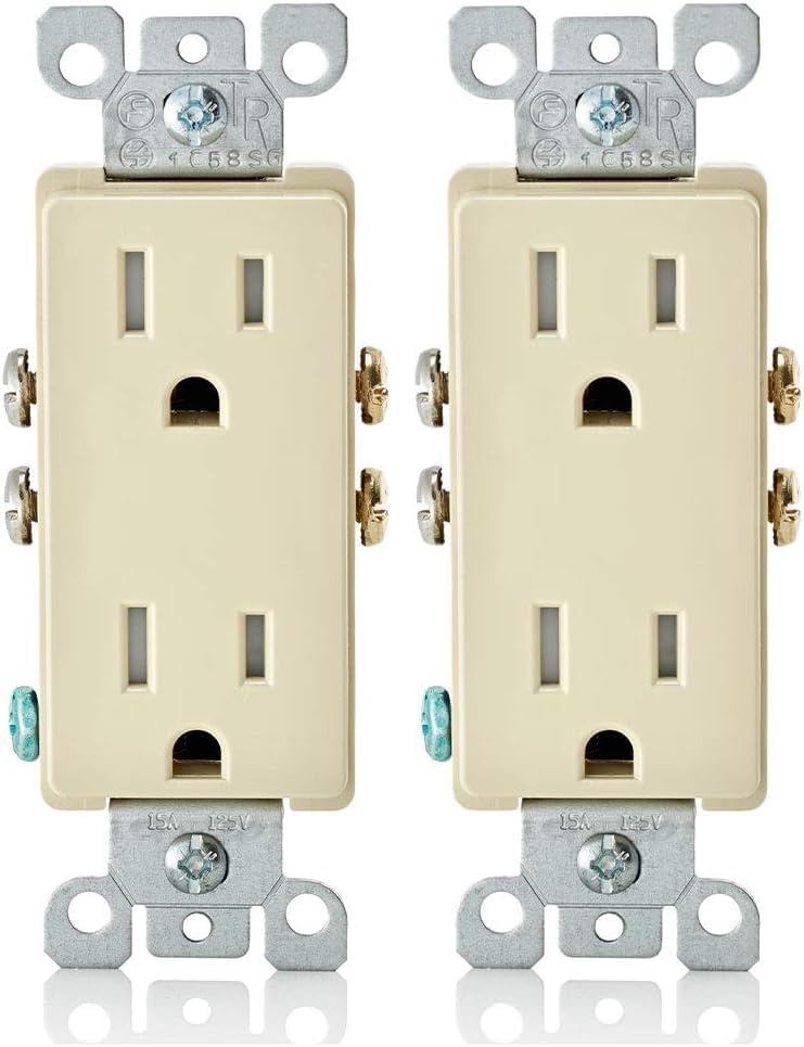 Leviton T5325-I 15 Amp 125 Volt, Decora Tamper Resistant, Duplex Receptacle, Straight Blade, Grounding, Ivory (Pack of 2)