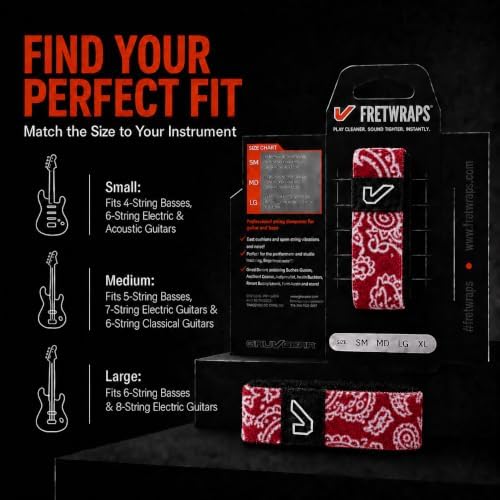 Gruv Gear Fret Wrap & Guitar Mute, Fretwrap for Acoustic, Electric & Bass | String Dampener Recording, Tapping & Practice Accessory (1 Pack, Small Bandana Red, Fits 4 String Bass, 6 String Guitar)