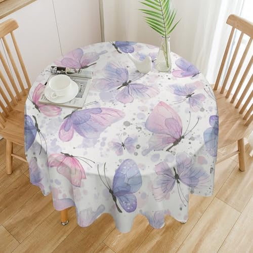 Purple Butterfly Tablecloth, Watercolor Pink Butterfly Abstract Cartoon Print Table Cloth for Farmhouse Kitchen Dinning Room Picnic Parties Home Decor, 60x60in