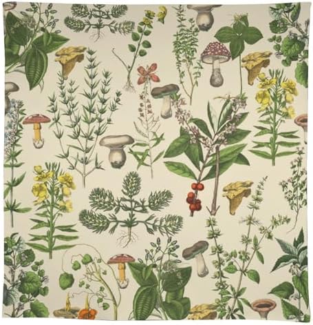 Vintage Botanical Tablecloth, Antique 1900s Mushroom Boho Wildflower Green Herbs Ferns Farmhouse Table Cover for Party Picnic Dinner Decor 60x110in