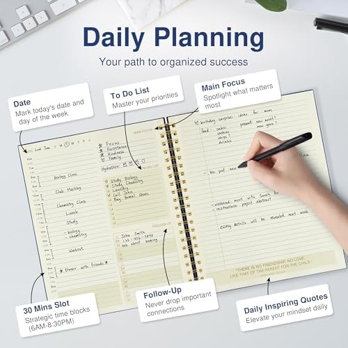 AuroPlanner Undated Daily Planner Notebook 8.5x11 Hourly Schedule Blue