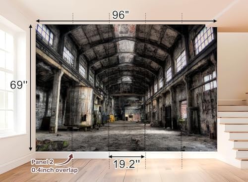 Wall Mural Peel and Stick Old Factory Hall Vivid Large Wallpaper Self Adhesive Contact Paper Removable 3D Wall Sticker for Living Room Bedroom 69"x96"