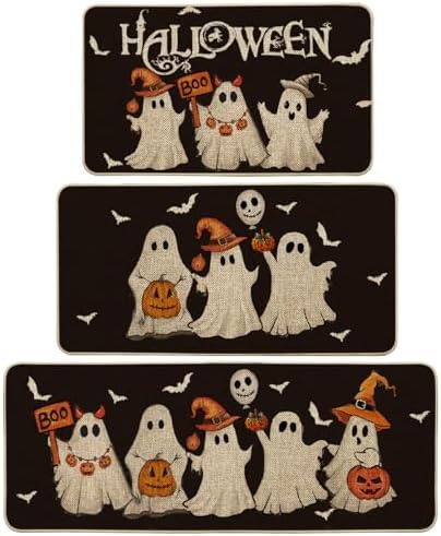 Artoid Mode Black Halloween Kitchen Mats Set of 3-17"x29"+17"x36"+17"x47"